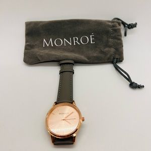 NWT Monroe by Maestro Watch Womens Solerose Charcoal Leather Band